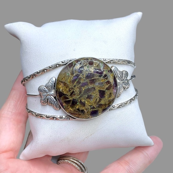 🌺ON SALE! HUGE Vintage Sterling & Natural Stone Bracelet - Picture 1 of 12